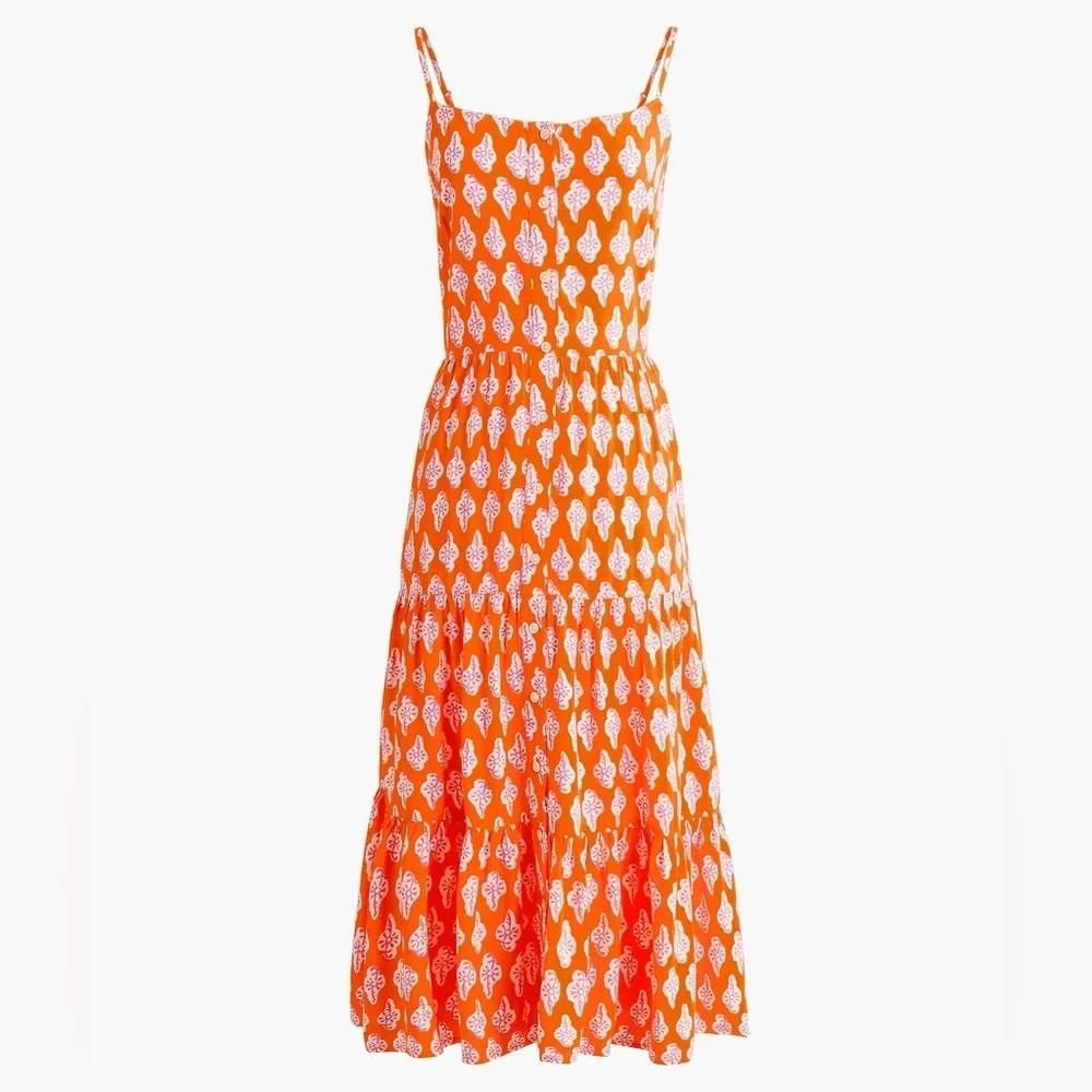 J.CREW Orange Floral Strappy tiered midi dress Size 6
